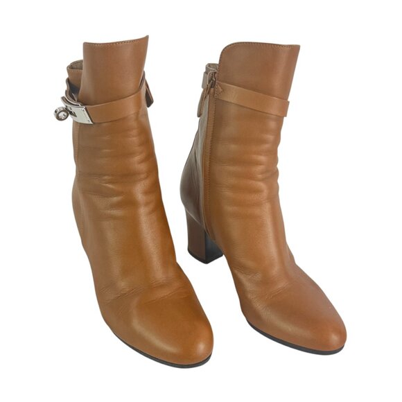 HERMES Brown Leather Joueuse Ankle Women's Boots Made in Italy 36.5 - 6US - Picture 4 of 13